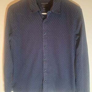 Denim & Flower Ricky Singh Men's Navy Geometric Slim Fit Button-Up Shirt Medium